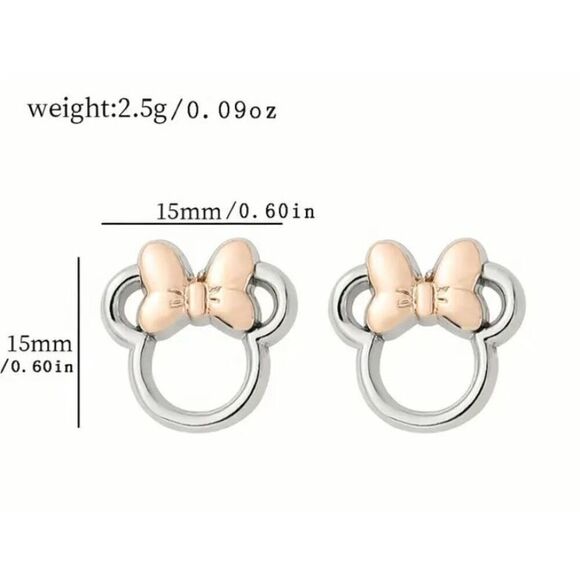 NWT Minnie Mouse Silver Plated Rose Gold Bow Silhouette Stud Earrings ￼￼￼ - Picture 3 of 6